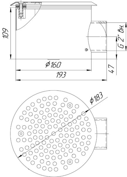 Донный слив круглый сетчатый Ø160х100 2″ (Универсальный)