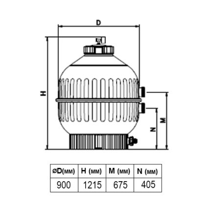 Фильтр "Cantabric" Ø 900 мм, 30 м3/ч, с боковым подключением, засыпка 0,6 м