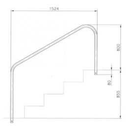 Поручень для римской лестницы дл. 1524мм + фланцы, AISI-316 (комплект 2 шт.)