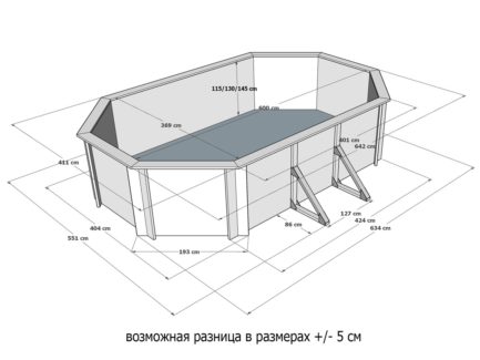 Деревянный бассейн Байкал, 600х370х145см, Кристалл