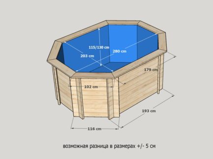 Деревянный бассейн (купель) овальный, 2.8х2.0м, глубина 115см