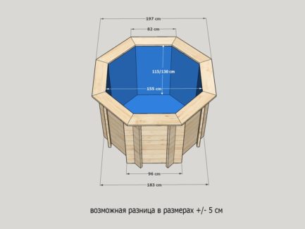 Деревянный бассейн (купель) круглый, 1.55х1.55м, глубина 115см, для бани и сауны