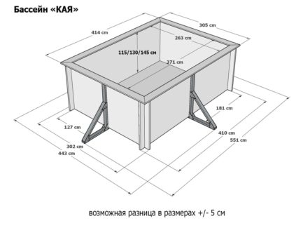 Деревянный бассейн Кая, 370х260х145см, Кристалл