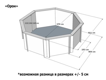 Деревянный бассейн Орон, 370х370х115см, Кристалл