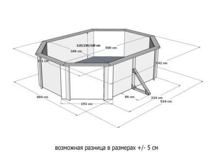 Деревянный бассейн Селенга, 500х370х145см, Кристалл