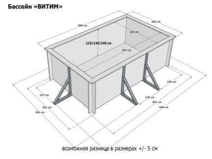 Деревянный бассейн Витим, 460х260х145см, Кристалл