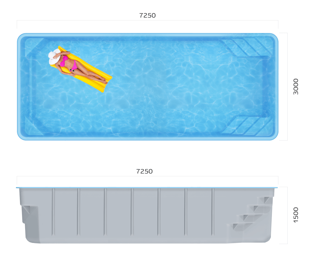 Композитный бассейн КАН (7,25х3х1,5)