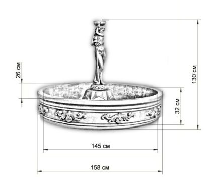 Фонтан Флоренция и Русалки с малой чашей, 1 каскад (d. 150см, бетон, цв. бронза/золото/бежевый/белый)